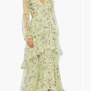 Mac Duggal Long Sleeve Floral Dress in Yellow and Purple